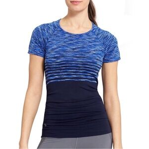 Athleta Top Navy SpaceDye FINISH FAST TEE Short Sleeve Striped